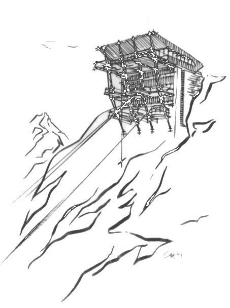 Die Bergstation der Furggenbahn auf 3492m und der Skitunnel : Disegno Carlo Mollino