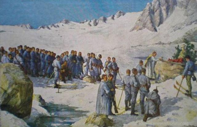 Sci estivo sul Ghiacciao Presena : 1915