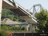 Foto Documentation August 2015 : The four cable stays of the eastern pylon have been visibly reinforced in the past decades, after 1993. A set of external cables form a sheathing to strengthen the original cable stay