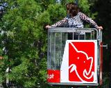 Lisbon / Portugal - Jardim Zoologico : A passenger rides in the typical Graffer basket. The loading/unloading door opens to the back.