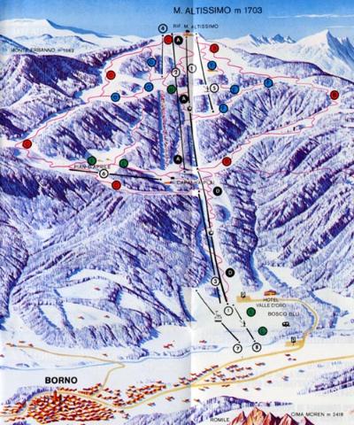 ehem. Pistenplan (62.49 KByte) Borno (BS) / Cestovia Telecabina Monte Altissimo : ehem. Pistenplan