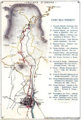 La tramvia Biella - Oropa : Cartina del tracciato della Tramvia elettrica Biella-Favaro Oropa
