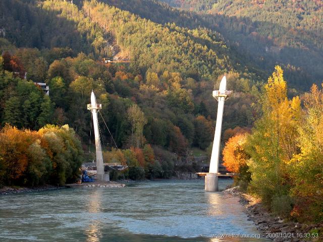 The cable stay bridge over the river Inn : ...and half a year earlier.
